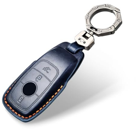 OFF WE GO Schlüsselhülle Cover Leder Autoschlüssel Hülle Schlüsselgehäuse für Mercedes Benz Class A B C E G S CLA CLE CLS GLA GLC GLE GLK Damen Männer Schlüssel Cover mit Schlüsselanhänger, Blau