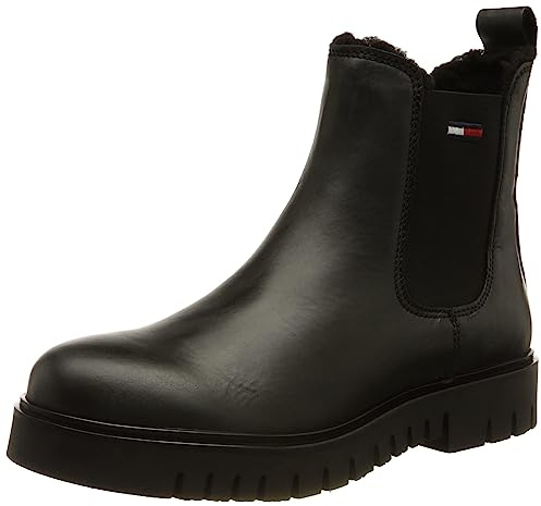 Tommy Jeans Damen Chelsea Boots warm, Schwarz (Black), 37