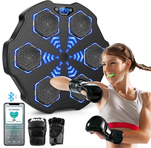 Machine de boxe musicale de deuxième génération, entraîneur Bluetooth mural avec gants de boxe, cible intelligente pour adultes et enfants, parfaite pour l'entraînement à domicile, 9 modes et 9