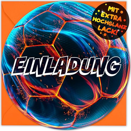 VULAVA 12x Fußball EINLADUNGSKARTEN KINDERGEBURTSTAG Junge Mädchen + 12x Umschläge - die Soccer PARTY Karten sind die Fussball EINLADUNG für Jungen Mädchen Kinder GEBURTSTAG Einladung FUSSBALL-SPIEL