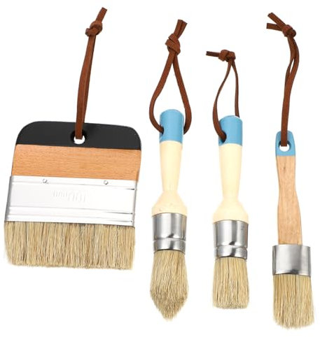 NUOBESTY 1 Wax Brush Paint Brush Circle Brush Wood Handle Brush Chinese Bristle Brush Metal Corner Protectors Round Brushes Paint Brushes Oil Paint Wooden Handle Bristle Hair Four Piece Set