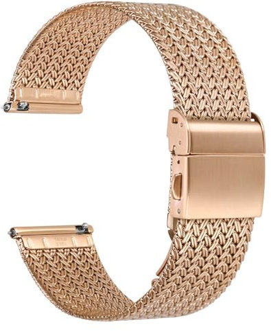 WOCCI 16mm Elite Bracelet Montre en Metal pour Femme et Homme, Maille Tissée, Acier Inoxydable 316L, Dégagement Rapide, Boucle Déployante (Or Rose)