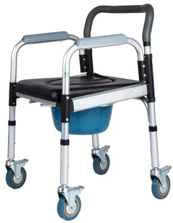NANZHISM Toilettenstuhl für Senioren mit Rollen, 3-In-1 Dusch und Toilettenstuhl Fahrbar, Blau Duschstuhl mit Rollen Klappbar, Toilettenrollstühle, für Ältere und Behinderte (Größe : Soft seat Panel)