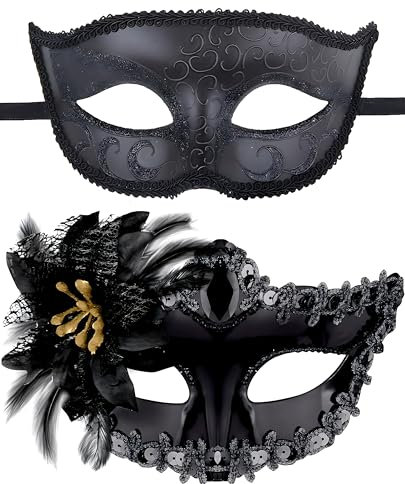 SHSHbuy Venezianische Maske,2 Stück Maskerade Masken,Venezianische Party Spitzenmasken Augenmasken für Damen Herren Halloween Karneval Party
