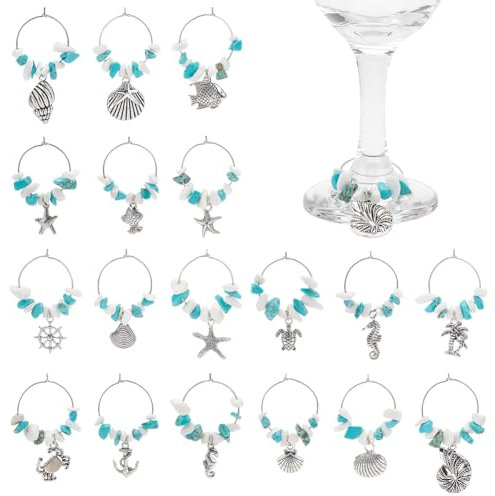 FINGERINSPIRE 18 Stück Strand Weinglas Anhänger 5 cm Muschel Krabbe Seestern Seepferdchen Muschel Stil Weinglas Identifikations Anhänger Weinglas Anhänger Im Tibetischen Stil Mit Sommer Strandthema