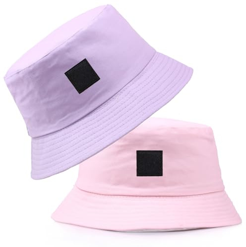 GWAWG Fischerhut, Unisex, Sonnenhut, Baumwolle, faltbar, Fischerhut, Freizeithut, Outdoor, lächelndes Gesicht, Sommerhut, Herbst, Camping, Reisen, Wandern, Lila und Rosa, 2 Stück, Violett und Rosa,