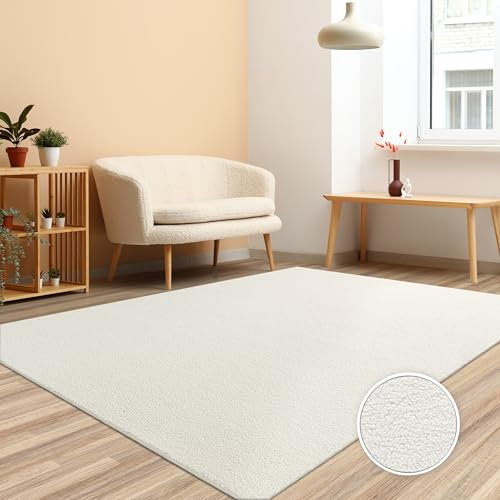 Paco Home Teppich Wohnzimmer Hochflor Schlafzimmer Einfarbig Fellteppich Kunstfell Dekofell Teddy Flauschig Modern Waschbar Creme, Grösse:120x160 cm