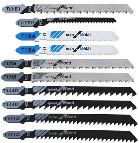 VGOL 10-teiliges Stichsägeblatt-Sortiment für Holz Und Metall 2x T144D/T111C/T101B/T118A 1x T119BO/T101BR Stichsägeblatt-Set Zum Schneiden von Holz Und Metall