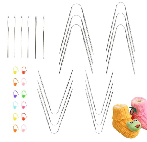 12 PCS Circular Knitting Needle Set, 21cm Cable Needles for Knitting, Stainless Steel Circular Needles with Colorful Stitch Markers Crochet for Socks, Hats (2mm/2.5mm/3mm/4 mm)
