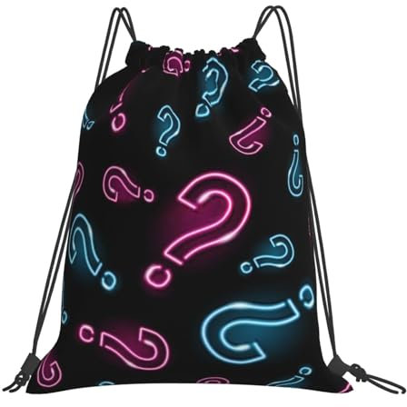 Neon Fragezeichen nahtlos, Rucksack mit Kordelzug, Unisex, Einkaufstasche, Sporttasche, lässiger Tagesrucksack, Sackpack mit Kordelzug