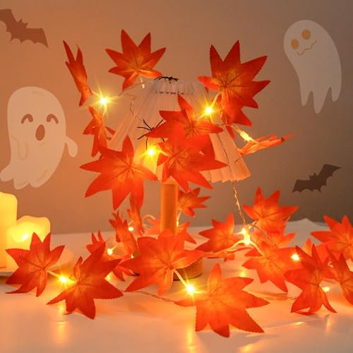 Dalugo Guirlande Lumineuse de Décoration d'automne, 3M 20 LED Guirlande Lumineuse Pile avec 6h de Minuterie, Guirlande Lumineuse de Feuille d'érable pour Halloween et les Décorations d'automne
