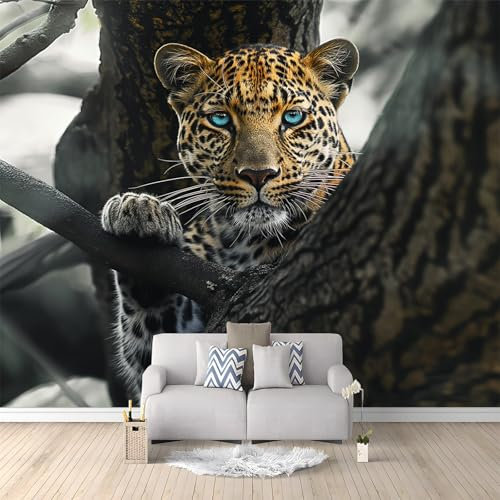 Art Fototapete Afrikanischer Leopard 400x280 cm Vlies Tapeten Moderne Wandtapete Wohnzimmer Schlafzimmer, 3D Effekt Vliestapete Kinderzimmer Wanddeko UV-Beständig