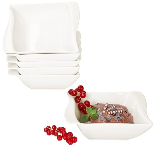 MamboCat Ivory 6er Set Müslischale rechteckig I 250ml I elfenbeinweiße Porzellan-Schüssel für 6 Personen I Schälchen für Salat, Suppe, Dessert, Snacks & Co.
