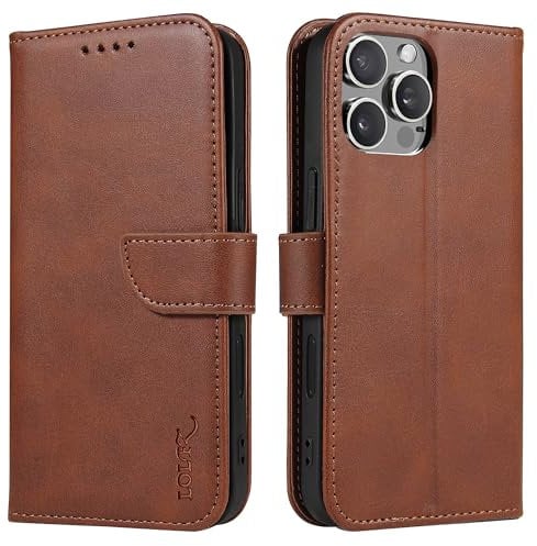 LOLFZ Wallet Case for iPhone 16 Pro Max 6.9, Vintage Leather Book Case with Card Holder Kickstand Magnetic Closure Flip Case Cover for iPhone 16 Pro Max - Coffee Brown