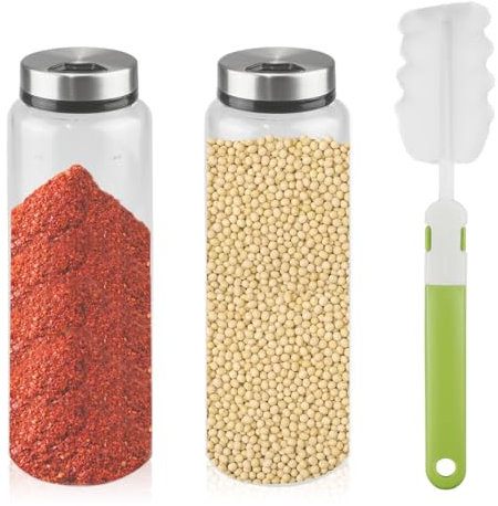 2 Tarros De Especias De 500 Ml Con Tapa Giratoria, Agitador De Especias De Vidrio Borosilicato Tarros Grandes De Especias Con 3 Tipos De Agujeros Para Especias Tarros De Especias Para Cocina