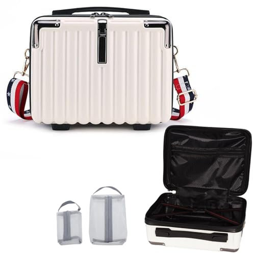 VNIMTI Kosmetikkoffer mit Handgriff, Kosmetiktasche zu Damen, Wasserdicht Schminkkoffer Beautycase mit Schultergurt, Tragbar Handgepäck, Weiß
