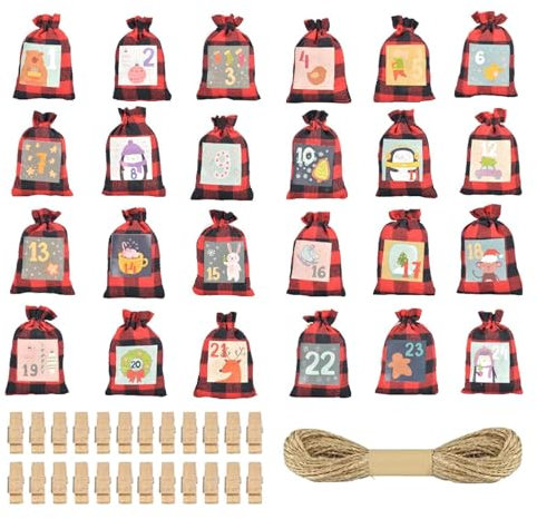 Festliche Adventskalendertüten – 24 Tage Countdown-Taschen, Countdown-Kalender, Urlaubs-Countdown-Kalender 2024 | Geschenktüten mit Countdown-Kalender, Tasche