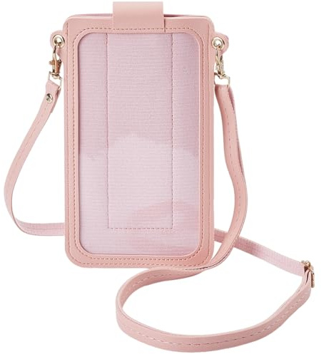 CREATCABIN Rosa Kleine Umhängetaschen Für Frauen Touchscreen Tasche Leder Handy Geldbörse Geldbörse Mini Handtasche Mit Kreditkartenfächern Verstellbarer Schultergurt Rechteckig Für Reisen 19.3x12.5cm