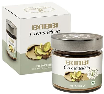 Cremadelizia Pistacchio Babbi, Crema Spalmabile con Pistacchi Selezionati, Vegan e Senza Glutine, 260g di Gustosa Crema da spalmare, per Dolci o da Gustare al Cucchiaio