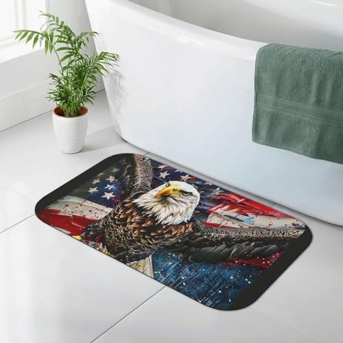 DCARSETCV Badteppich, Motiv: USA-Flagge, Adler, rutschfest, saugfähig, 80 x 50 cm