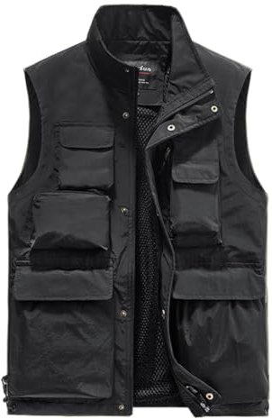 LBL Men's Utility Fishing Vest Outdoor Work Safari Outwear Gilet Cargo Vest Jacket Photo Mesh Waistcoat with Multi Pockets APH092 Black M