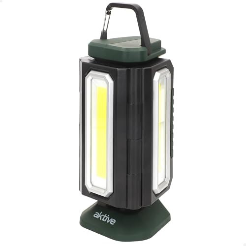 AKTIVE 61568 Foco LED exterior, 9x8.5x19 cm, Luz blanca, 3 leds, 3 modos de intensidad, 1500 lúmenes, 4 a 7 horas duración, Impermeabilidad IP20, Incluye cargador USB, focos jardín, camping