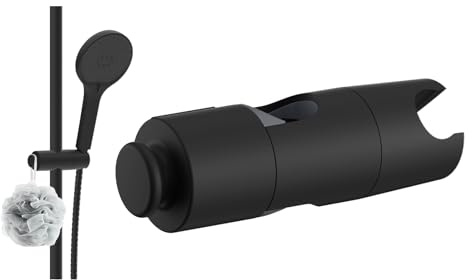 Hibbent Duschkopfhalter Ersatz - Universal einstellbare Handbrause Halter mit 1 Haken, Passt zu Duschköpfen (19–23,5 mm) und Duschschienen (18–25 mm), ABS Dusche Halter, Mattschwarz