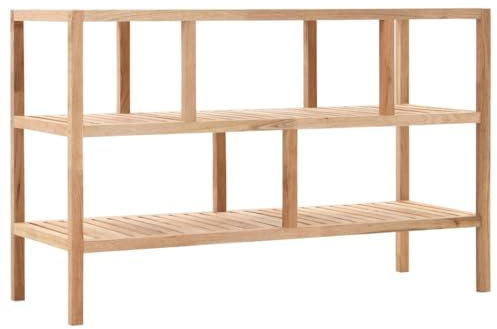 ULUYYUC Badregal aus Massivholz Walnuss 100x40x65 cm 3-Etagen-Regal mit Latten-Design für Badezimmer Aufbewahrung Natürliches Holzregal mit Wandhalterung