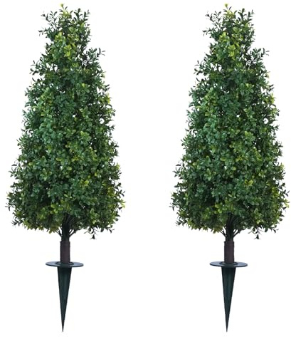 Howngyesimu 3FT Artificial Boxwood Topiary Balls Trees with Ground Spike, 2 Pack UV Resistant Artificial Shrubs, Fake Evergreen Artificial Plant Brush for Indoor Outdoor Front Porch Garden