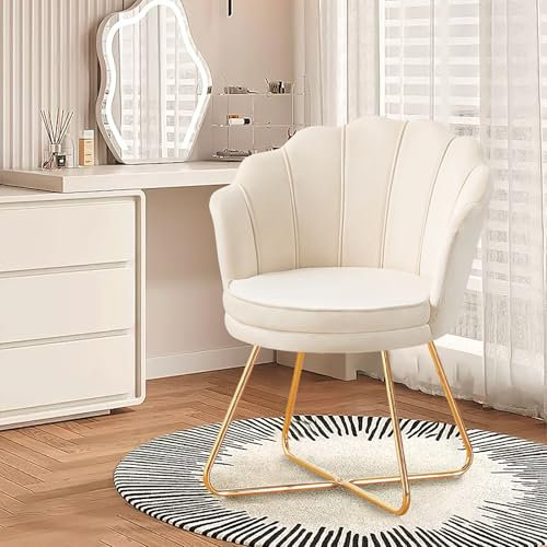 Hellove Chaise Coiffeuse, Chaise Coquillage Velours avec Pieds en Métal l'or, Fauteuil Salon Confortable, Fauteuil Lecture, Chair pour Salon, Chambre, Tabouret Coiffeuse, Beige