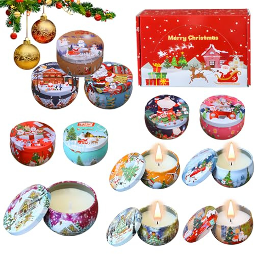 Duftkerze Weihnachten Geschenk, 12 Stück 2.5oz Sojawachs Kerzen, Aromatherapie-Kerzen Geschenk Set für Stressabbau und Entspannung, Weihnachtsgeschenke für frauen