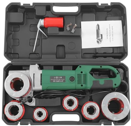 Set di filettature elettriche per tubi, 2300 W, 6 matrici 1-1/2, 1-1/4, 1, 3/4, 1/2, 2, tagliatubi per tubi zincati, tubi estintore, 26 rpm, 230 V