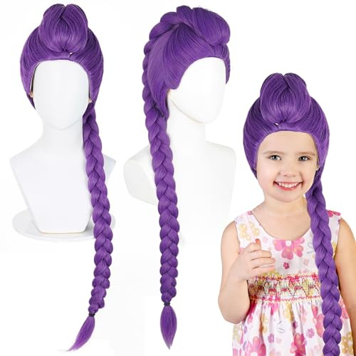 Lila Anime Cosplay Perücke Lang Geflochten, Lange Lila Glatte Perücke mit Zöpfen, Hunter Kostüm Zopfperücke, Halloween Festival Party Verkleidung, Langes Glattes Haar Accessoire für Frauen
