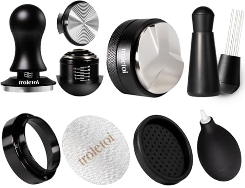 7-delars Espresso Tillbehör Set 54 mm, Tamper, Kaffedistributör, WDT Tool | Doseringstratt och Puck Screen, Espresso Tillbehör kompatibla med Sage espressomaskiner och 54 mm portafilter