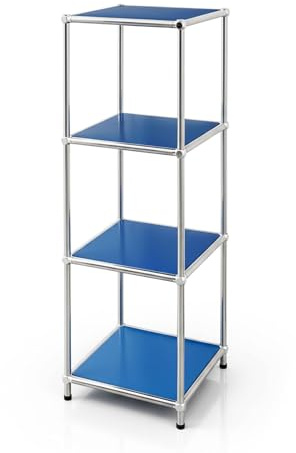 Floordirekt Regal, 4-stufiges Metallregal - Blau, Chrom, 95x30x30 cm - Modulares Stecksystem im modernen Design, Metall Regal für Wohnzimmer, Büro, Flur - Bücherregal Concept Epure MK-005