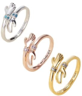 Personalisierter Hug-Ring mit Geburtsstein, individueller Text 925er Sterlingsilber Verstellbare Hug-Ringe für Frauen und Mädchen, gravierte Worte Umarmende Hände Offener Ring Geschenk für Tochter