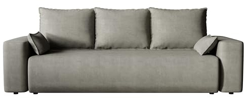 4ALL HOME Sofa mit Schlaffunktion Bubi 242x95 cm - Couch - Sofa mit Bettkasten - 3 Sitzer - Schlafsofa - Schlafsofa mit Bettkasten - Cord - Wohnzimmer - Samt (Velo 633 Hellgrau)