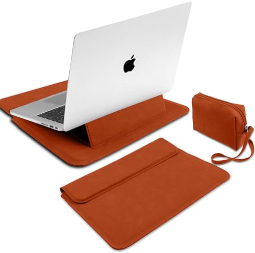 15-16 Inch Protective Laptop Sleeve with Stand, Suede Case Bag for MacBook Pro 16 Inch (M5~M1, Pro/Max), MacBook Air 15 Inch (M5~M2), Lenovo/HP/ASUS/Acer, 15-16 Laptop Sleeves, (Orange)