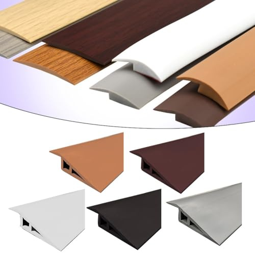 Bodenkantenleiste für Teppich- und Laminatböden, 1 m PVC-Übergangsrampe mit 15 mm Abstand und 7 cm Breite, Grau/Dunkelbraun/Hellbraun/Schwarz/Weiß
