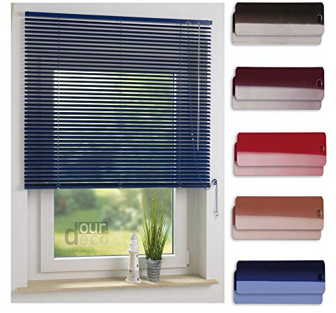 ourdeco® Aluminium-Jalousie / 140 x 160 Dunkelblau (Breite x Höhe) / Montage an Wand oder Decke, Premium Alu-Jalousie