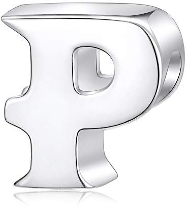 Alphabet-Anhänger, Anfangsbuchstabe, A-Z, aus 925er-Sterlingsilber, silberne Perlen, passend für Pandora-Anhängerarmbänder Letter P