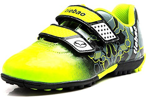 Jamron Tiebao Niños Guay Multicolor Bucle&Gancho Zapatos de Fútbol Fustal Zapatillas de Futbol Suelo Duro Césped Interior Verde 376660 Niño Pequeño EU34