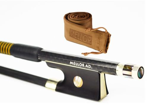 Geigenbogen von Mellor, schwarzes Pferdehaar, strukturierte Carbonfaser, laut und wild, leicht zu spannen, Kolophonium hält länger, für Fortgeschrittene, Level A2