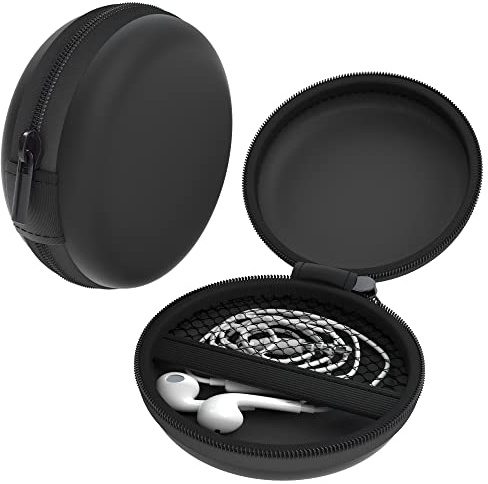 EAZY CASE Universal Tasche für In-Ear Kopfhörer mit Netzfach - Hardcase Aufbewahrungsbox, Schutztasche mit umlaufenden Reißverschluss, extra klein, rund, Schwarz