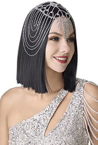 BABEYOND 1920s Stirnband Damen Haar Kette Gatsby Kostüm Accessoires 20er Jahre Flapper Blinkendes Haarband Silber
