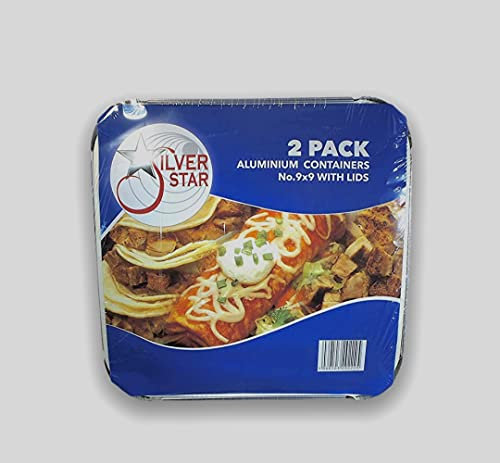 Silver Star 50 X Large Aluminium Foil Food Containers Trays 9''x9 x2'' with Lids
