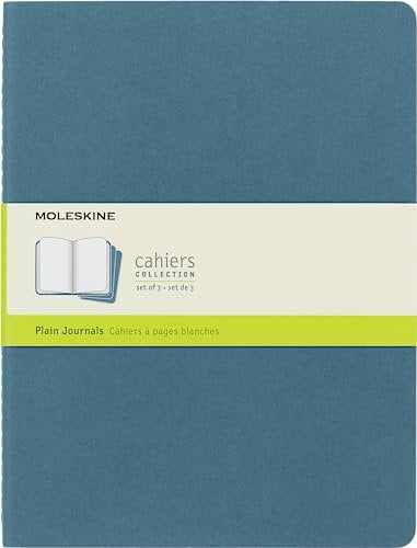 Moleskine Cahier Journal (3er Set Notizbücher mit blanko Seiten, Kartoneinband und Baumwollstickerei, Extra Large 19 x 25 cm, 120 Seiten), Lebhaftes Blau