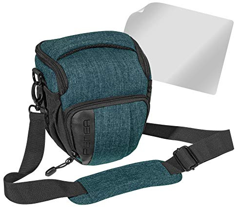 PEDEA DSLR-Kameratasche Fashion mit Displayschutzfolie für Canon EOS 5DS R M6 M100 100D G1X Mark III SX740 / Nikon Z6 D850 / Panasonic Lumix DC GH5 GX800 / Sony Alpha 6000 6500, Gr. M petrol