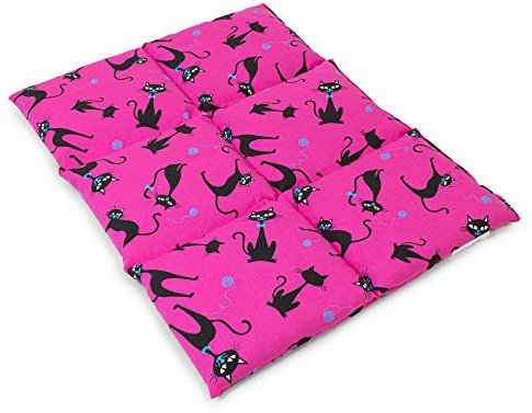 Johanniskernkissen groß 40x30cm 6-Kammer - Katzen-pink - Wärmekissen Körnerkissen für Mikrowelle und Backofen - Johanniskern Kissen 30x40 - Katzen-pink