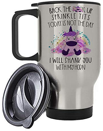 Cussing Unicorn Shank You with My Horn Travel Mug Coffee Mug. (Silver)